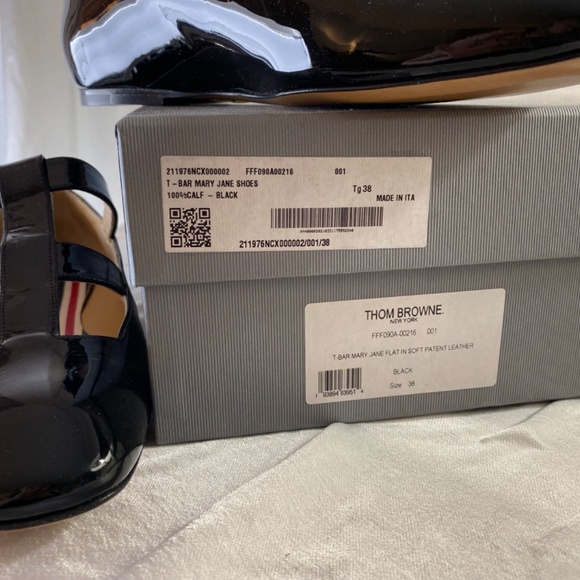 Thom Browne Black Soft Patent Calfskin T-bar Mary Jane Flat - Picture 5 of 6